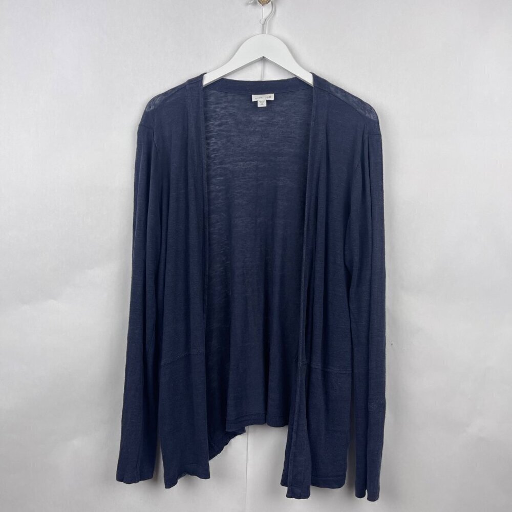 J. Jill Navy Blue Linen Open Front Waterfall Cardigan Sweater Size Medium